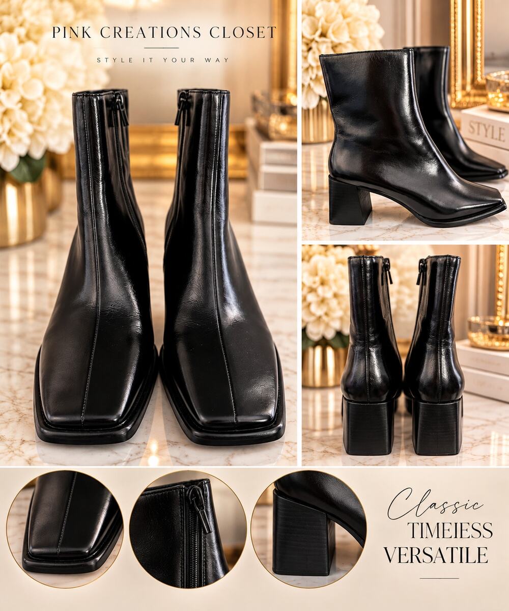 Jeffrey Campbell Black Square Toe Block Heel Ankle Boots Size 9